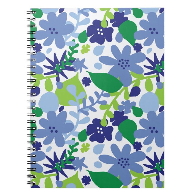 Bright Floral Multi Green and Blue Spiral Notebook (Front)