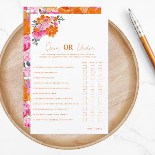 Bright Floral Over or Under Bridal Shower Game