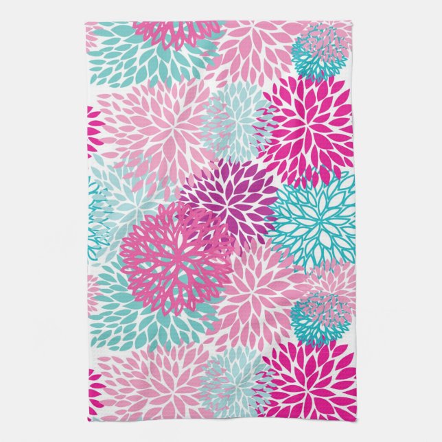 Bright Floral pattern 2 Tea Towel (Vertical)