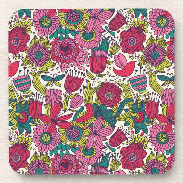 Bright floral pattern coaster (Front)