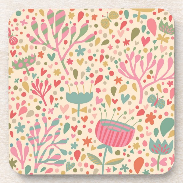 Bright floral pattern coaster (Front)