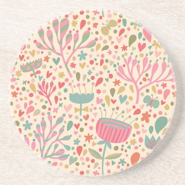 Bright floral pattern coaster (Front)