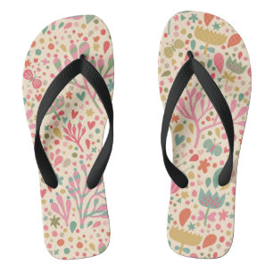 Bright floral pattern flip flops
