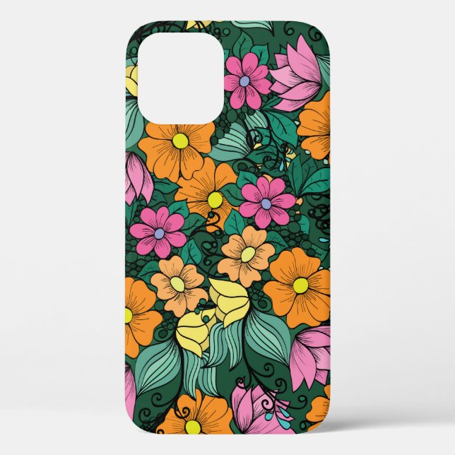 bright floral pattern on a green background. Vinta Case-Mate iPhone Case (Back)