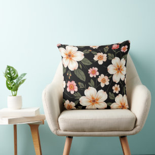 Bright floral pattern on black cushion
