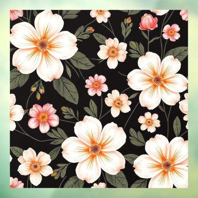 Bright floral pattern on black window cling (Sheet 3)