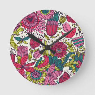 Bright floral pattern round clock