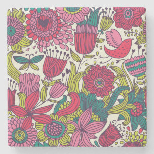 Bright floral pattern stone coaster