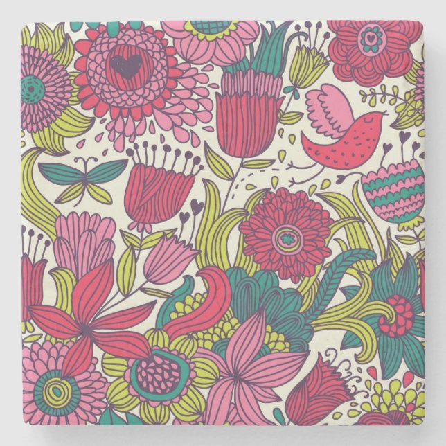 Bright floral pattern stone coaster (Front)