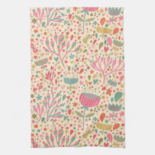 Bright floral pattern tea towel