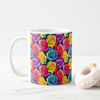 Bright floral pattern, watercolor roses coffee mug