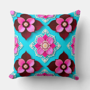 Bright Floral Pattern with Pink Flowers Cushion