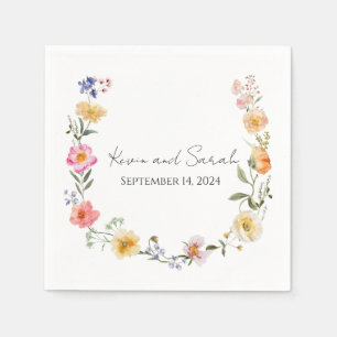 Bright Floral Personalized Wedding Cocktail Napkin