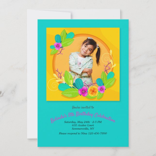 Bright Floral Photo Frame Invitation (Front)