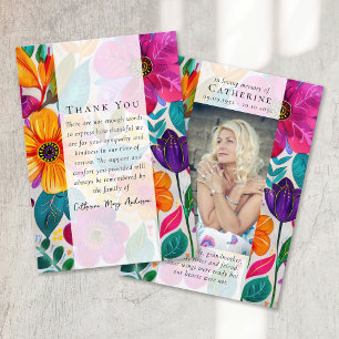 Bright Floral Photo Sympathy Funeral Memorial Thank You Card