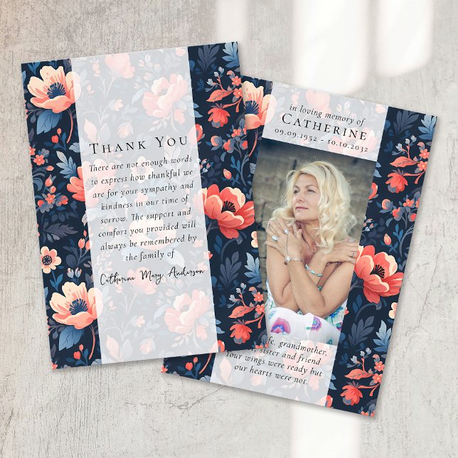 Bright Floral Photo Sympathy Funeral Memorial Thank You Card (Creator Uploaded)