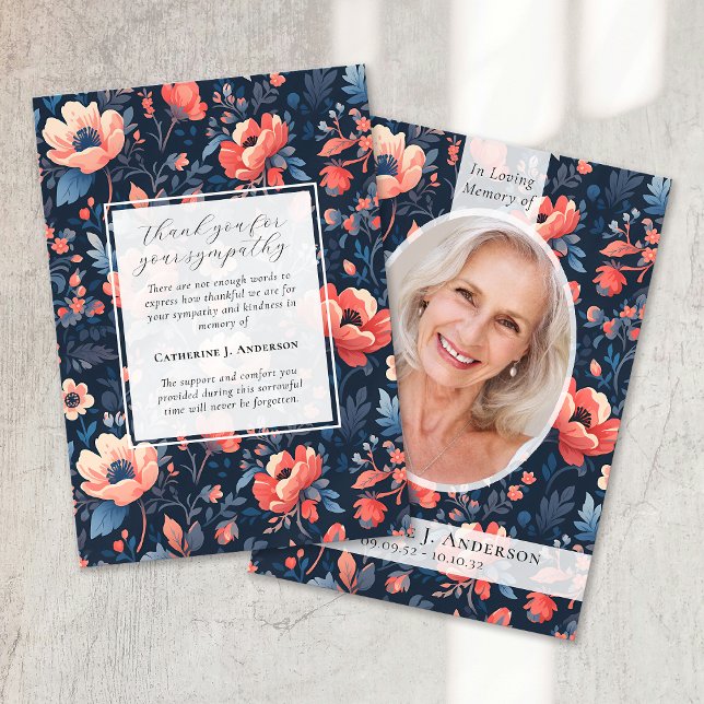 Bright Floral Photo Sympathy Funeral Memorial Thank You Card (Creator Uploaded)