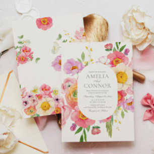 Bright Floral Photo Wedding Invitation