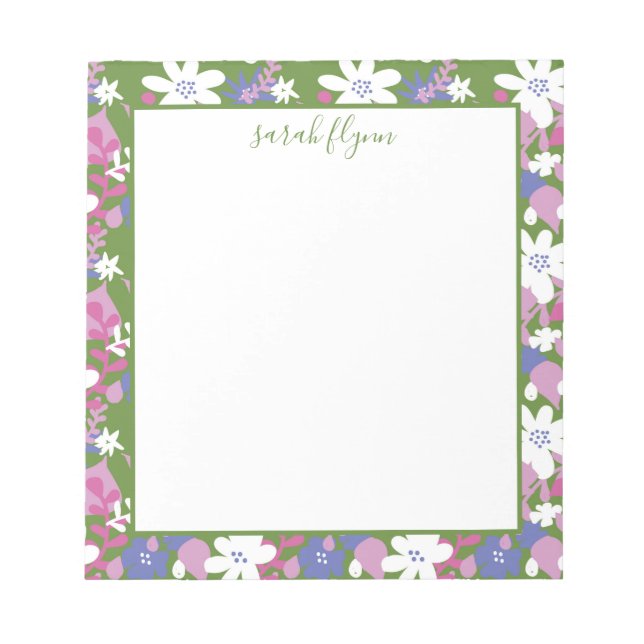 Bright Floral Pink and White Notepad (Front)