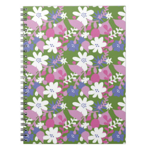 Bright Floral Pink and White Spiral Notebook