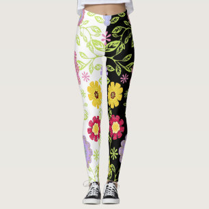 Bright Floral Pop Art Painting Bi-Colour Pattern  Leggings