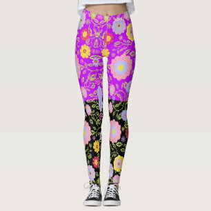 Bright Floral Pop Art Painting Bi-Colour Pattern Leggings