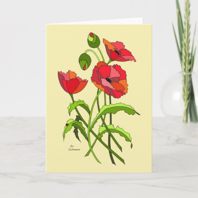 Bright Floral Poppies Card (Front)