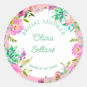 Bright Floral Profusion Bridal Shower Classic Round Sticker