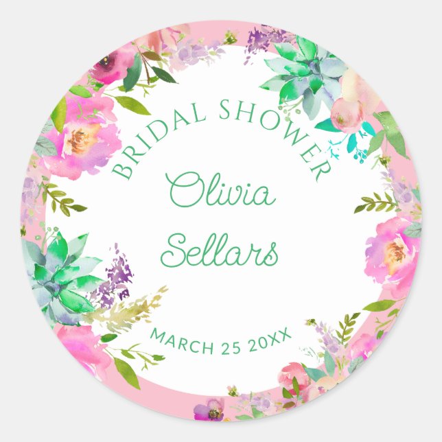 Bright Floral Profusion Bridal Shower Classic Round Sticker (Front)