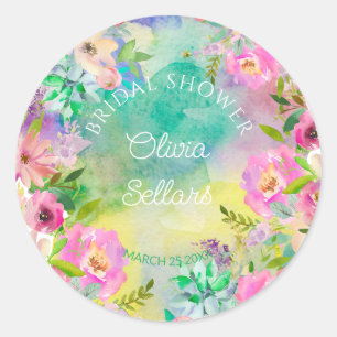 Bright Floral Profusion Bridal Shower Classic Round Sticker