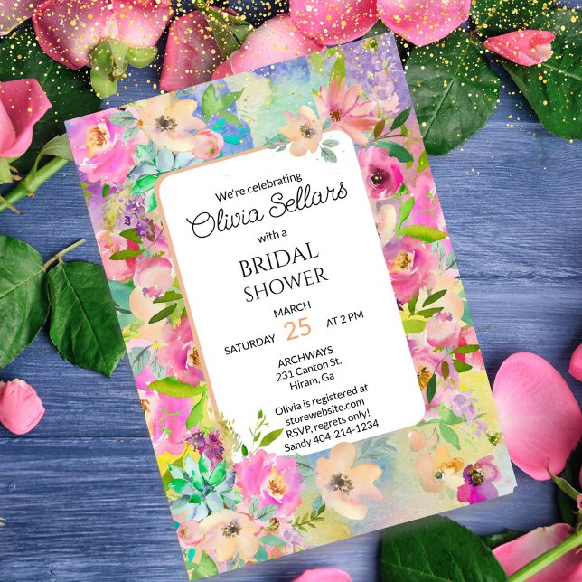 Bright Floral Profusion Bridal Shower Invitation (Bright watercolor floral invite for a chic Boho Bridal Shower.)