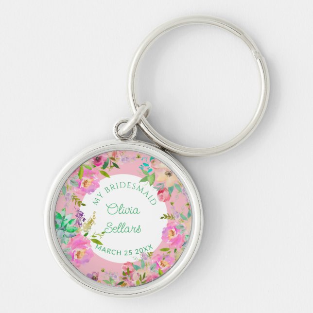 Bright Floral Profusion Bridal Shower Key Ring (Front)