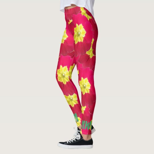 Bright Floral Red and Yellow Primrose Leggings