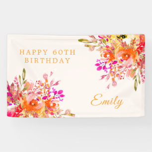 Bright Floral Romantic 60th Birthday Party Banner