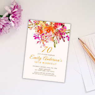 Bright Floral Romantic 70th Birthday Party Invitation