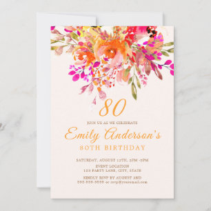 Bright Floral Romantic 80th Birthday Party Invitation