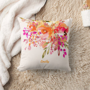 Bright Floral Romantic Custom Name Cushion