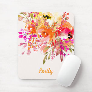 Bright Floral Romantic Custom Name Mouse Mat