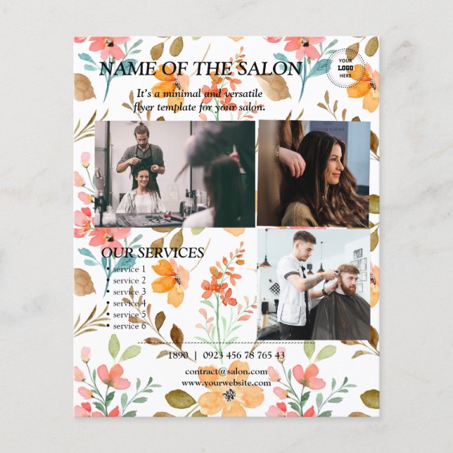 Bright Floral Salon Services Flyer Template (Front)