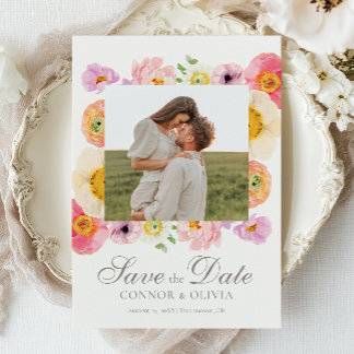 Bright Floral Save the Date Card
