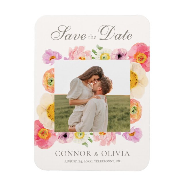Bright Floral Save the Date Magnet (Vertical)