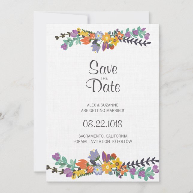 Bright Floral Spring Wedding Save the Date Invitation (Front)