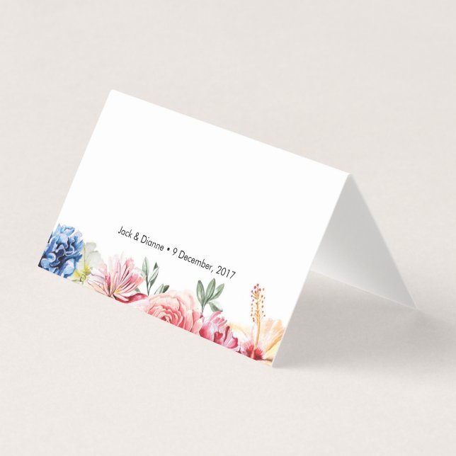 Bright floral Tent Cards | Wedding Place Cards (Front)