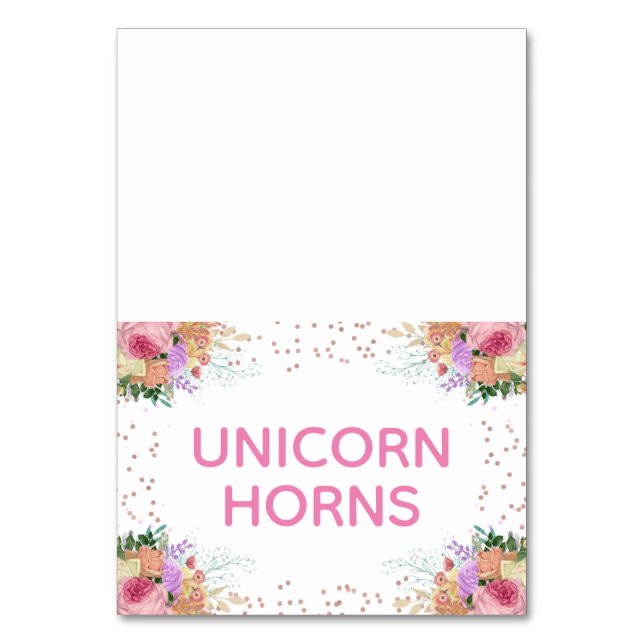 Bright Floral Unicorn Food Label Table Number (Front)