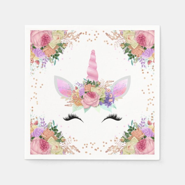 Bright Floral Unicorn Napkin (Front)