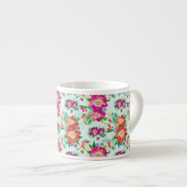 Bright Floral Vintage Pattern Espresso Cup (Front Right)