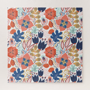 Bright floral vintage: Scandinavian style. Jigsaw Puzzle