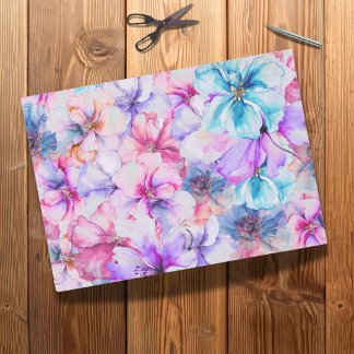 Bright Floral Watercolor Flowers Decoupage Tissue Paper