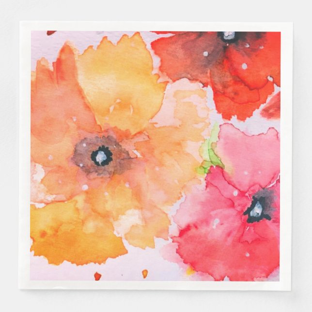 Bright Floral Watercolor Napkin (Front)
