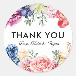 Bright floral wedding thank you stickers